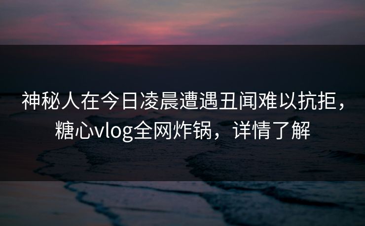 神秘人在今日凌晨遭遇丑闻难以抗拒,糖心vlog全网炸锅,详情了解